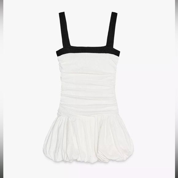 New ZARA Balloon Textured Mini Dress - Picture 4 of 5